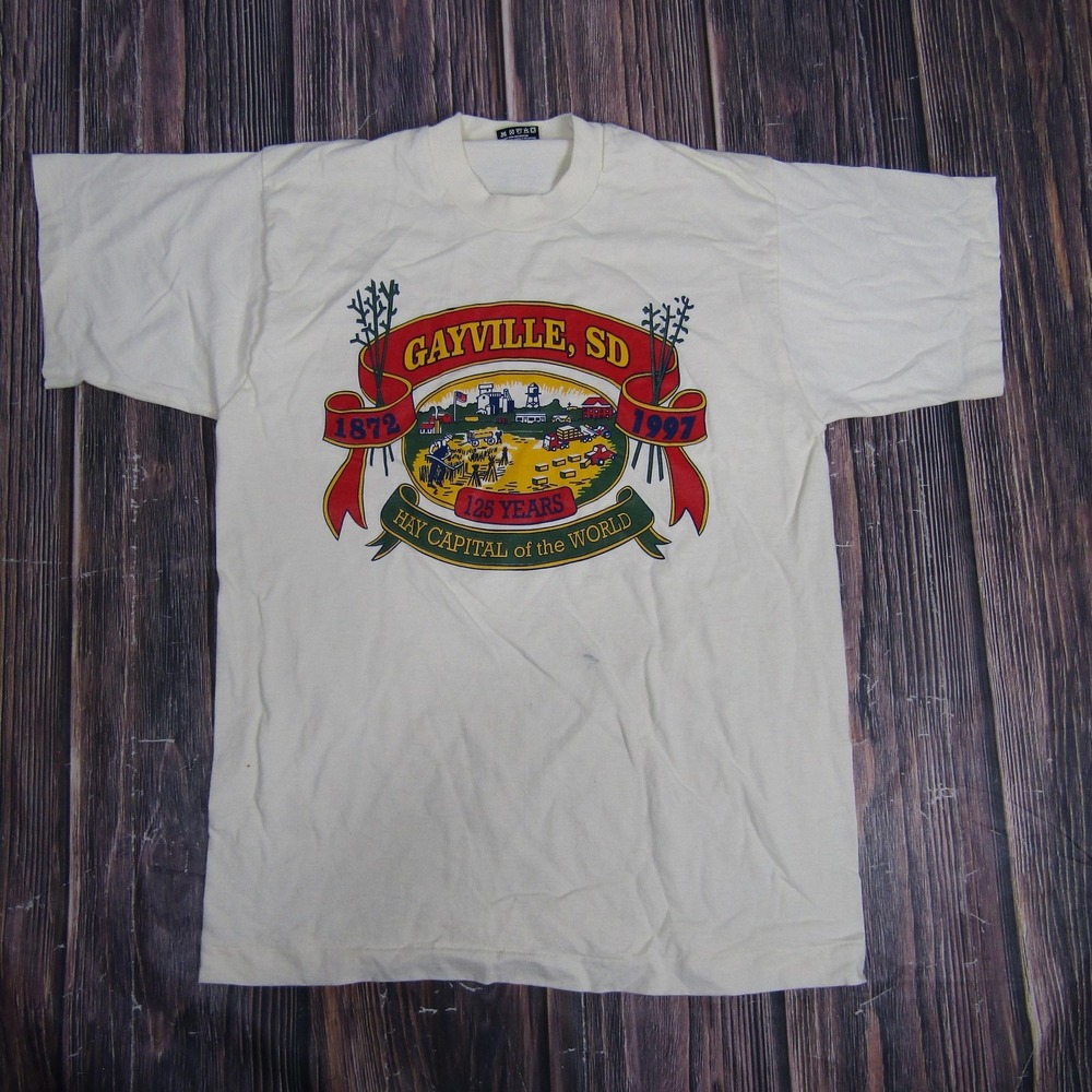 Vintage Gayville SD Shirt Mens Medium White 125 Years Hay Capital Tee 90s